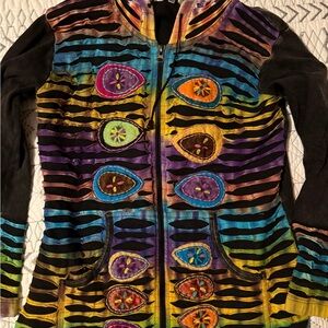 Rising International zip up hoodie boho hippie Colorful Women's Jacket size xl
